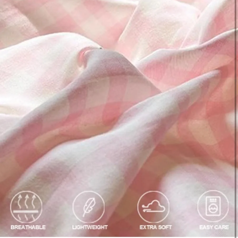 Twin Pink Heart Check Duvet Cover Set - Home Bedding